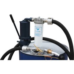 Cast iron litre stroke pump kit with filter, fittings, hose and nozzle for use with aviation fuel